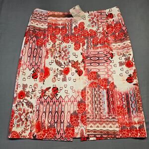 Encuentro Skirt Womens Size 10 EU 40 Off White Stretch Mini Preppy Floral Aline